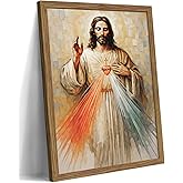 Framed Sacred Heart of Jesus Divine Mercy Wall Art, Christian Pictures Poster Print, Jesus Christ Religious Wall Decor, Catholic Artwork for Living Room Prayer Room Church – 8x10 inch