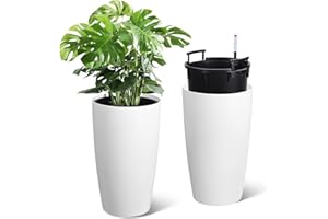 Garvee 16" Self-Watering Planters (Set of 2) for Indoor Plants, Modern Flower Pots with Built-in Drainage & Water Level Indic