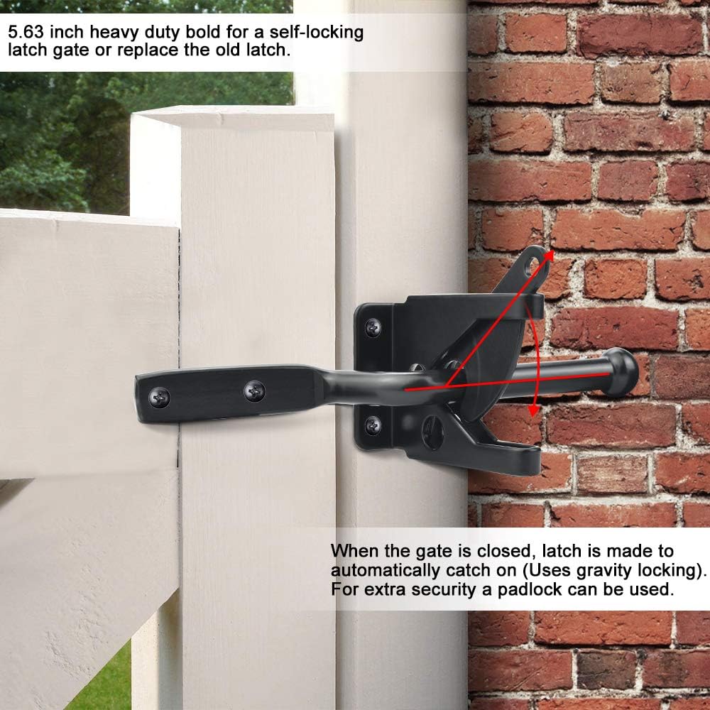 Favengo Stainless Steel Gate Latch Automatic Gravity Lever Fence Gate Lock Suffolk Latch Medium Auto Gate Catches Black Door Lock with M6 * 30 Scews for Wooden Gate Garden Gate and Fence Gate - Image 5