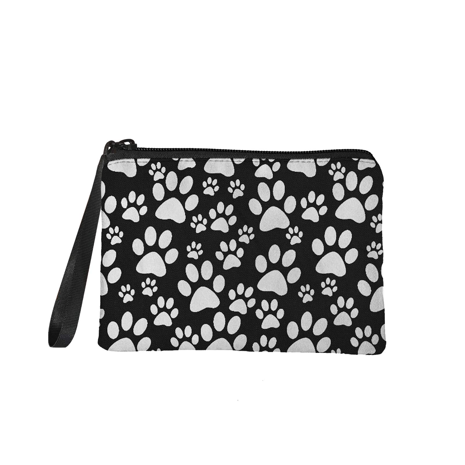 COEQINE Cute Small Coin Purse Paw Print Bag Mini Pouch Fashion Wallet Tote Handbag with Zipper,Black