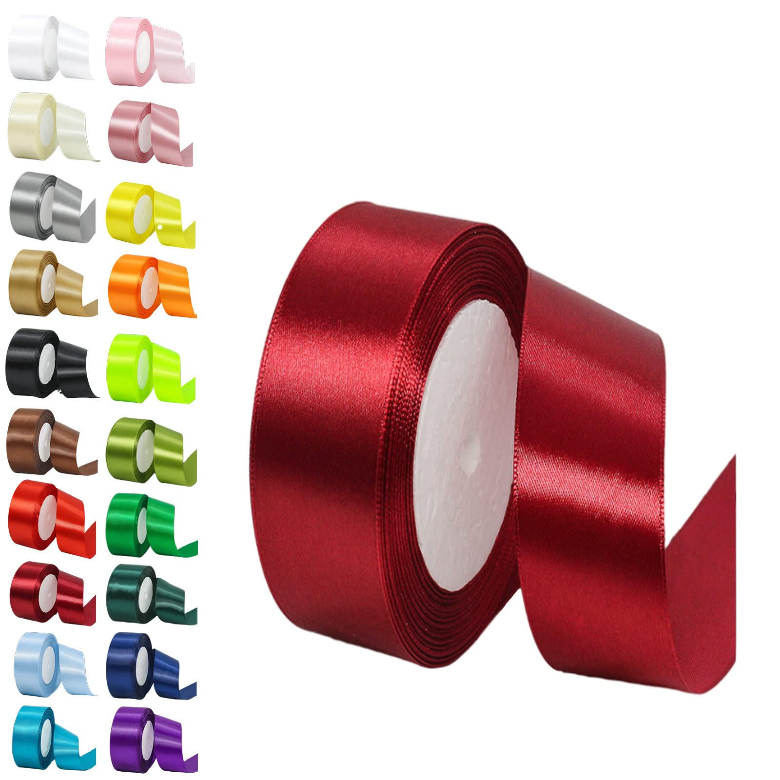 40mm Wide Wine Red Ribbon for Crafting,22M 1.5Inch Burgundy Red Solid Fabric Large Thick Ribbon Double Sided Satin Ribbons Decorative Ribbonfor Gift Wrapping Wedding Car Sewing Floral Xmas Presents