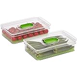 Amazon Basics Set of 2 Produce Food Saving Containers with Vented Lids, BPA Free Plastic - 2 Medium Short (2.6 Qt)