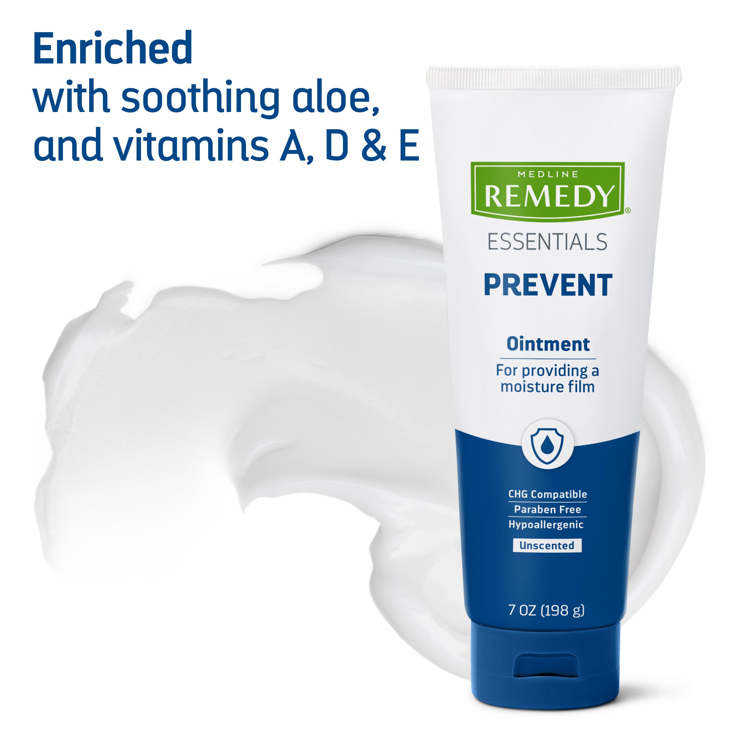 Medline Remedy Essentials Ointment (7 oz Tube), Unscented, Moisturizing Breathable Film, Aloe, Vitamins A, D & E, Soothing Incontinence Care for Adults & Elderly, Hypoallergenic, Paraben Free