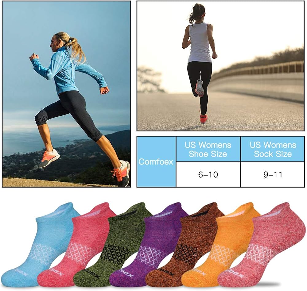 Comfoex Womens Ankle Socks 7-Pack Cushioned Athletic Running Socks with Tab: Clothing