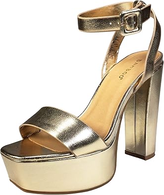 bamboo women's chunky heel platform sandal with quarter strap