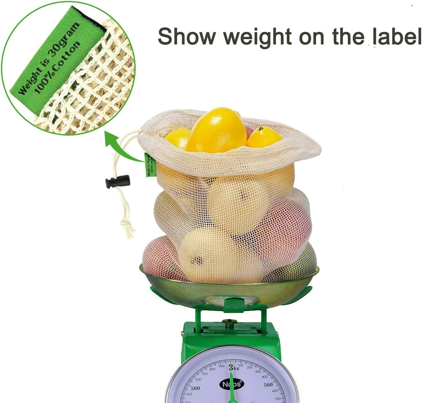 E-Know Reusable Mesh Cotton Produce Bags - 11 Pack (3 Small, 4 Medium, 3 Large, 1 Storage Bag), Plastic Free, Eco Friendly - Image 3