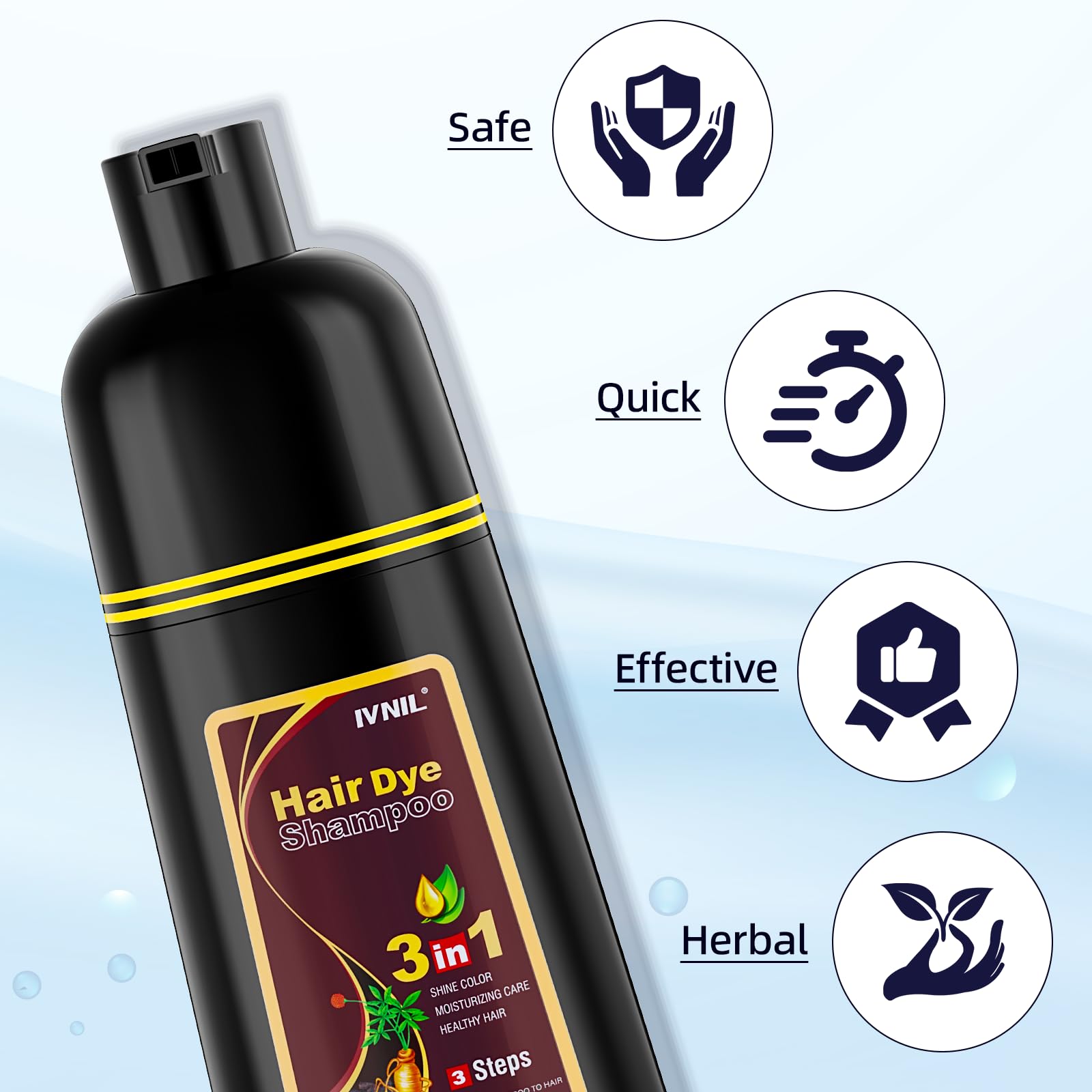 Ivnil Dark Brown Hair Dye Shampoo 3 in 1 for Women/Men Hair Color for Grey Coverage Seimi Permanent Instant Champu Para Canas Mujer for Men