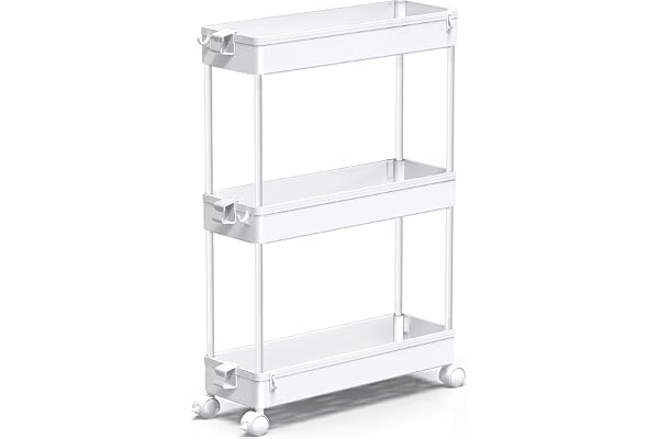 SPACEKEEPER Slim Rolling Storage Cart, Laundry Room Organization, 3 Tier Mobile Shelving Unit Bathroom Organizer Utility Cart