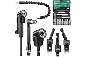 GRENPRO 19 Pcs Flexible Drill Bit Extension Kit, Includes 2 Pcs 105° Right Angle Drill Attachment, 3 Pcs Rotatable Socket Adapter, 10+2 Pcs Screwdriver Bits & Bendable Extension for Tight Spaces