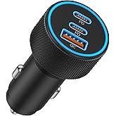USB C Car Charger, 3-Port 67W Super Fast Charging Dual USB-C & USB-A Car Charger Accessories Cigarette Lighter Adapter for iP