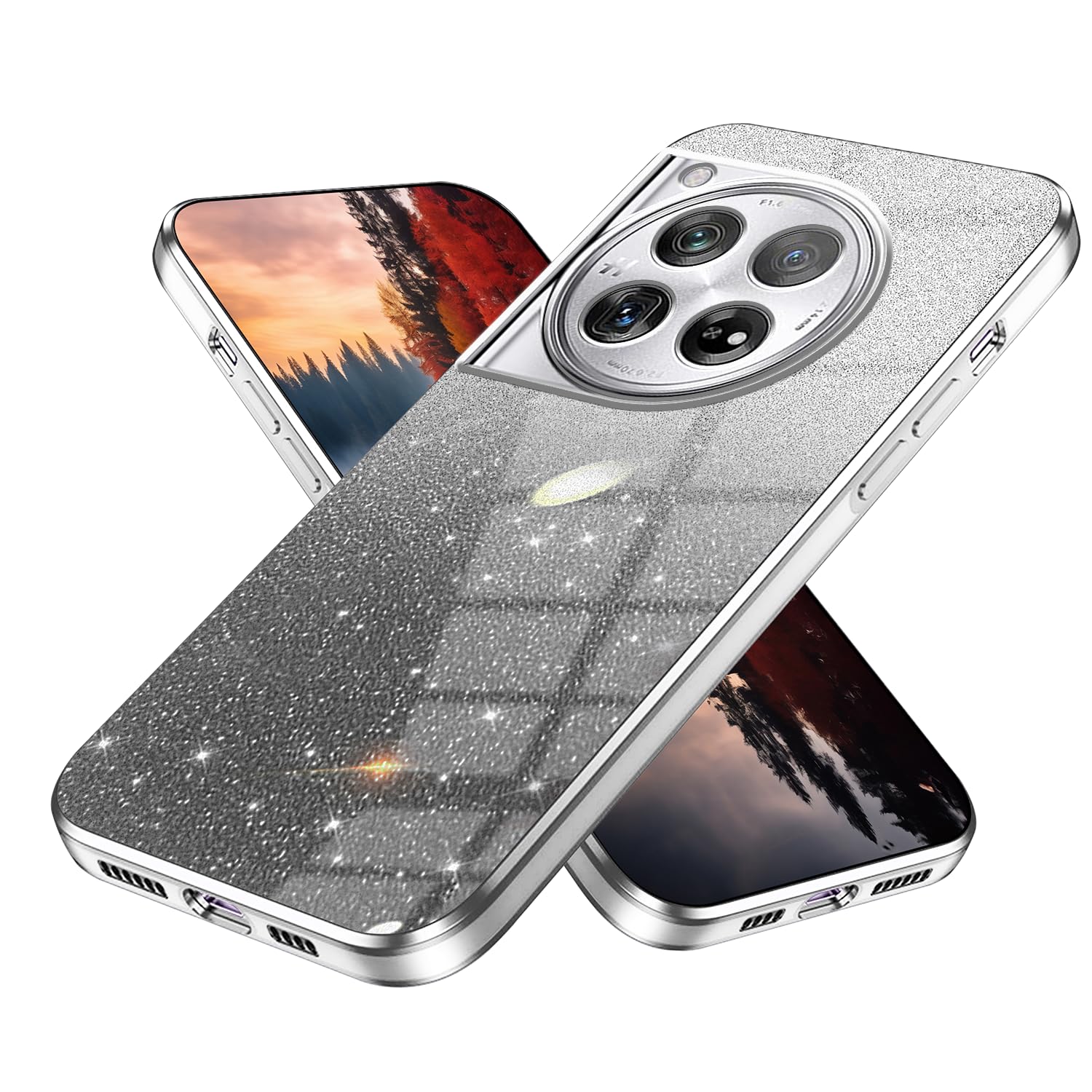 Wousunly Compatible with OnePlus 12R Case Clear Glitter, OnePlus 12R Phone Case Sparkly Shockproof Protective Silicone Cases Bling Plating Edge Bumper Cover for Women Girls (White)