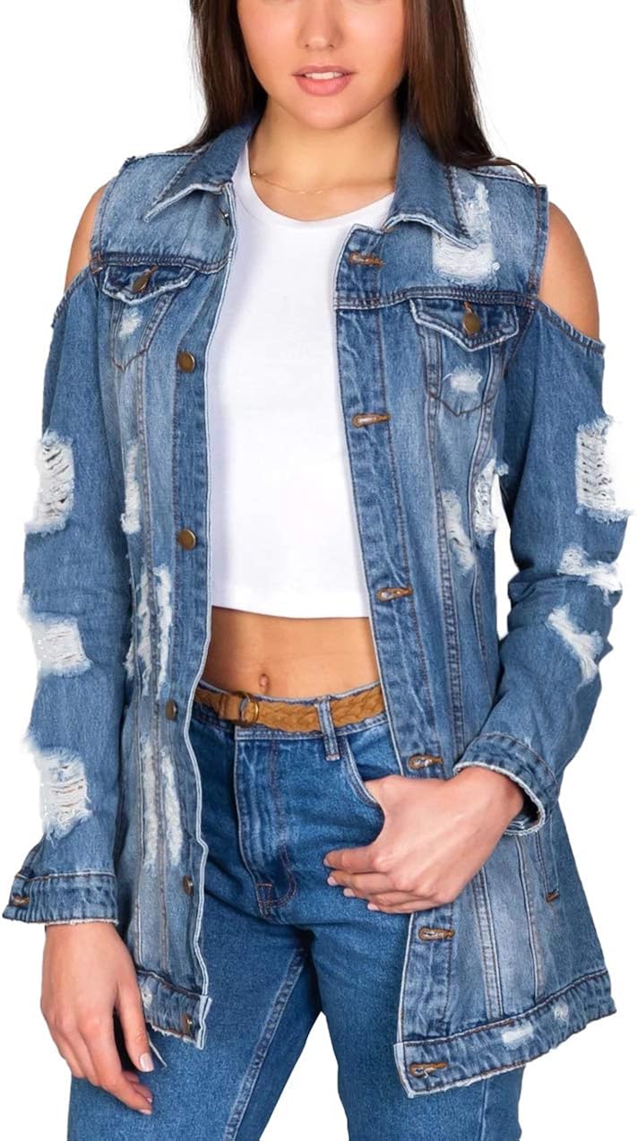 open shoulder denim jacket