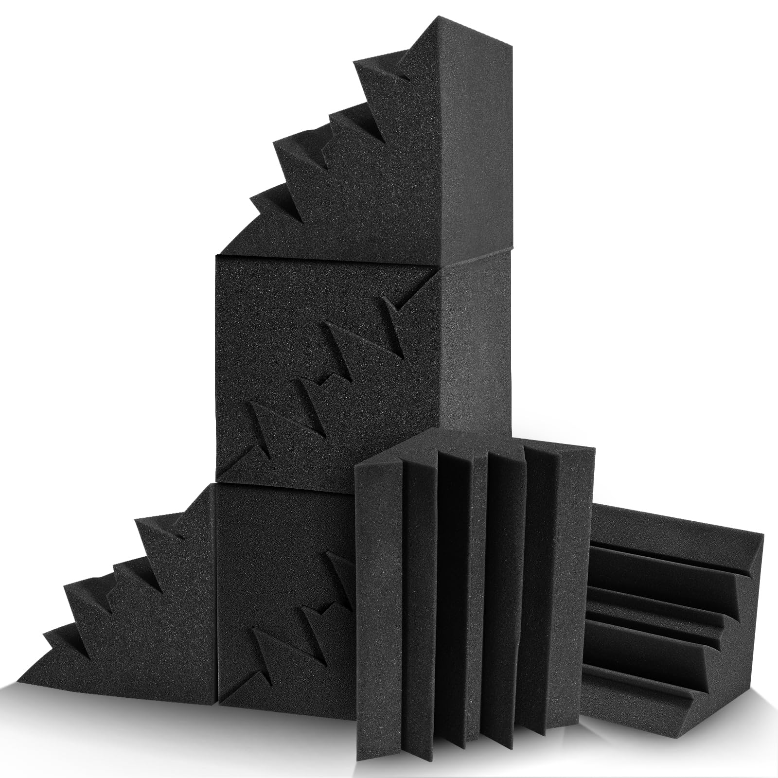 JAMELO 8-Pack Bass Traps Acoustic Foam Corner, 7''x7''x12'' Black Bass Traps Corner Studio Foam, High Density and Fire-Proof Bass Traps Acoustic Panels Recording Studio Acoustical Treatments