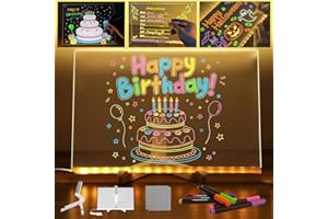 Lumilite Planche à dessin LED avec veilleuse, tableau à message en acrylique effaçable à sec avec support réglable et 7 stylo