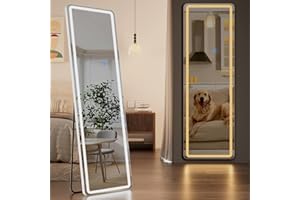 Koonmi LED Full Length Mirror, 56"x20" Full Length Mirror with Lights, Lighted Floor Mirrors with Stand, Full Body Mirrors with Dimming & 3 Color Lightingfor Living Room Cloakroom, White