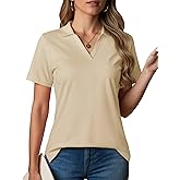 MAGCOMSEN Women's Polo Shirts V-Neck Short Sleeve UPF 50+ Sun Protection Collared Golf Shirt Work Summer Tops