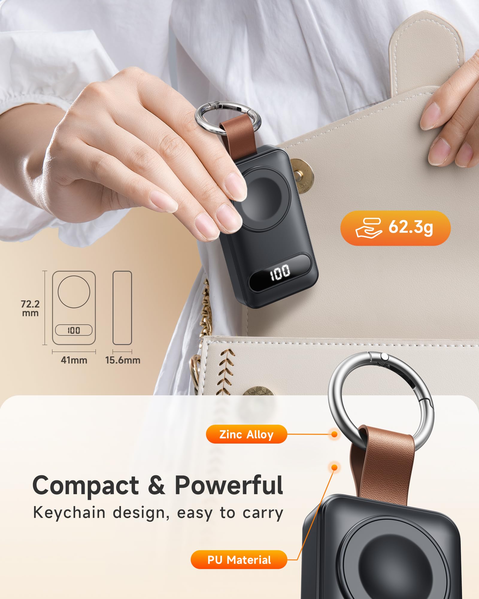 ZKAPOR 2000mAh Kabelloses Ladegerät für Apple Watch Serie, Mini Power Bank Mit LED-Anzeige Magnetisches Kabelloses Tragbares Ladegerät kompatibel mit Apple Watch 10/9/8/7/6/5/4/3/2/SE/Ultra/Ultra 2 5