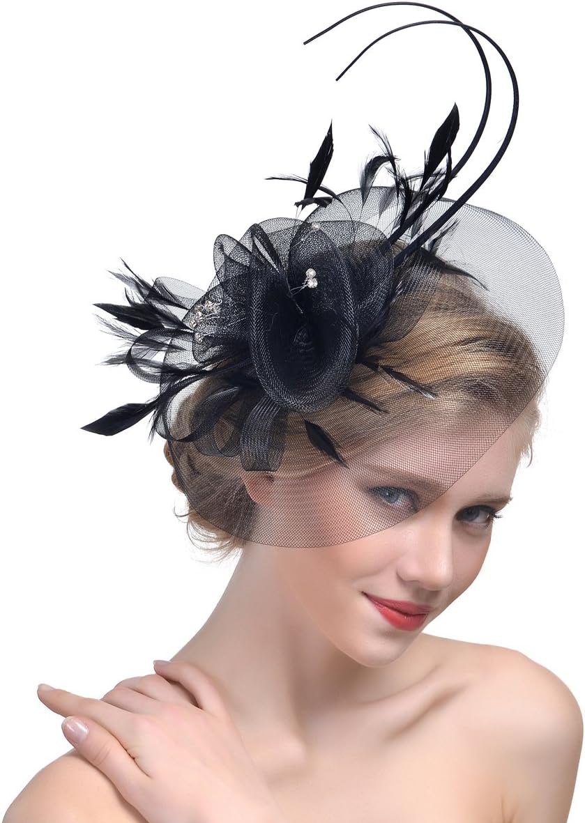 FeiYu Crafts Feather Fascinator with Diamond Fascinator Hat