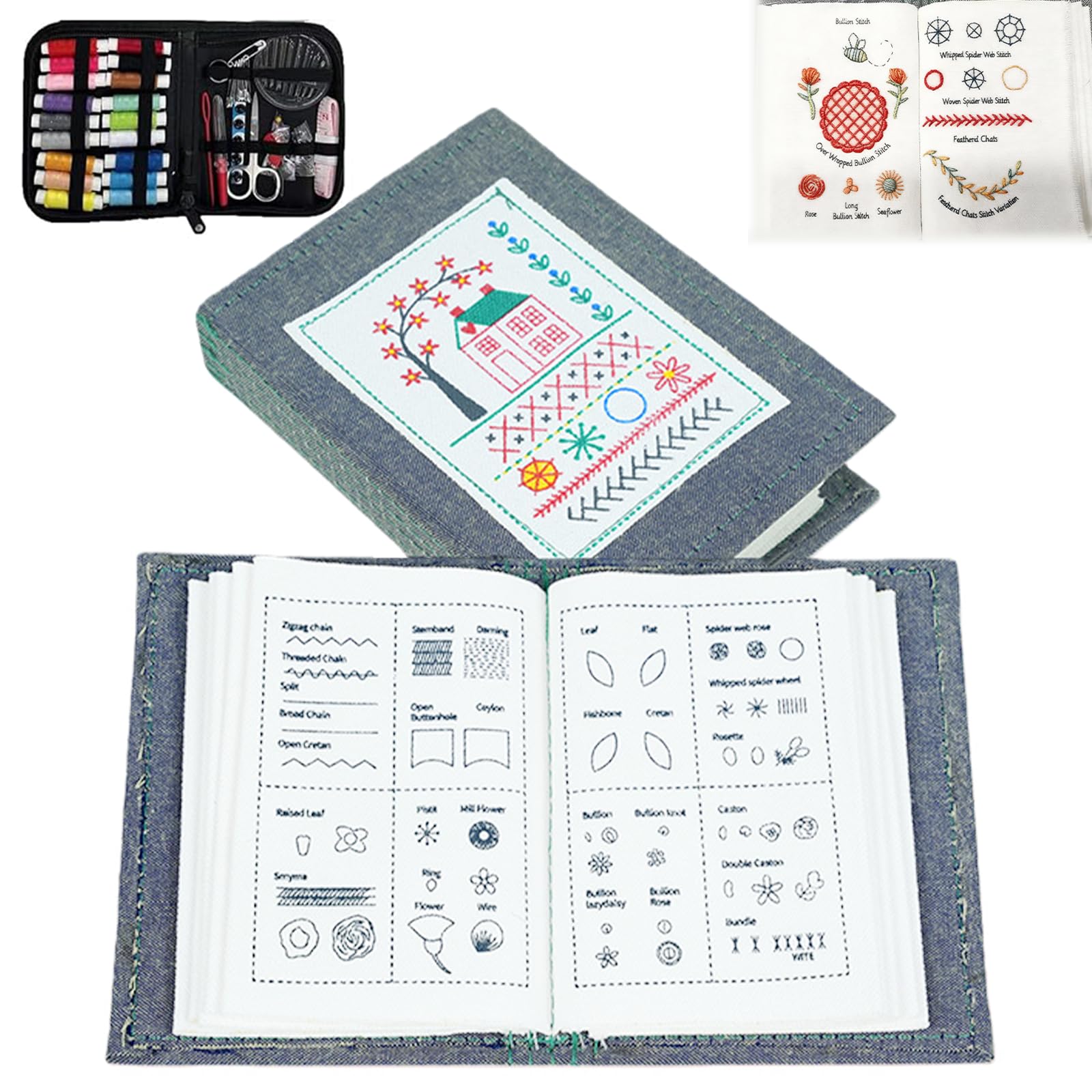 Photo 1 of The Ultimate Embroidery Learning Book, DIY Embroidery Stitch Book Kit with Multiple Sewing Kit, 106 Pattern for DIY and Sew Enthusiast