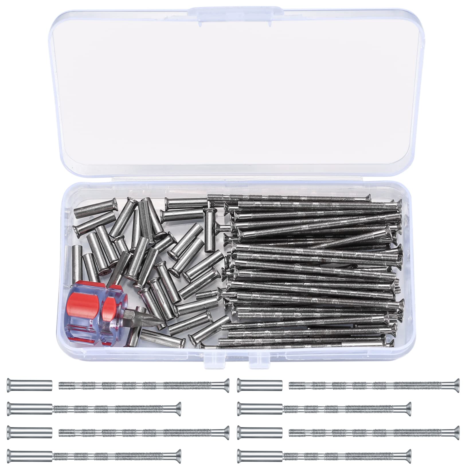 TVNYOUJIA 80 Pcs M3 Door Handle Fixing Screws and Sleeves(40 Screws+40 Bolts), Nickel Plated Connecting ​ Bolts Sleeves Male to Female for Door Handle Cabinet Drawers, with Mini Screwdriver — image 1