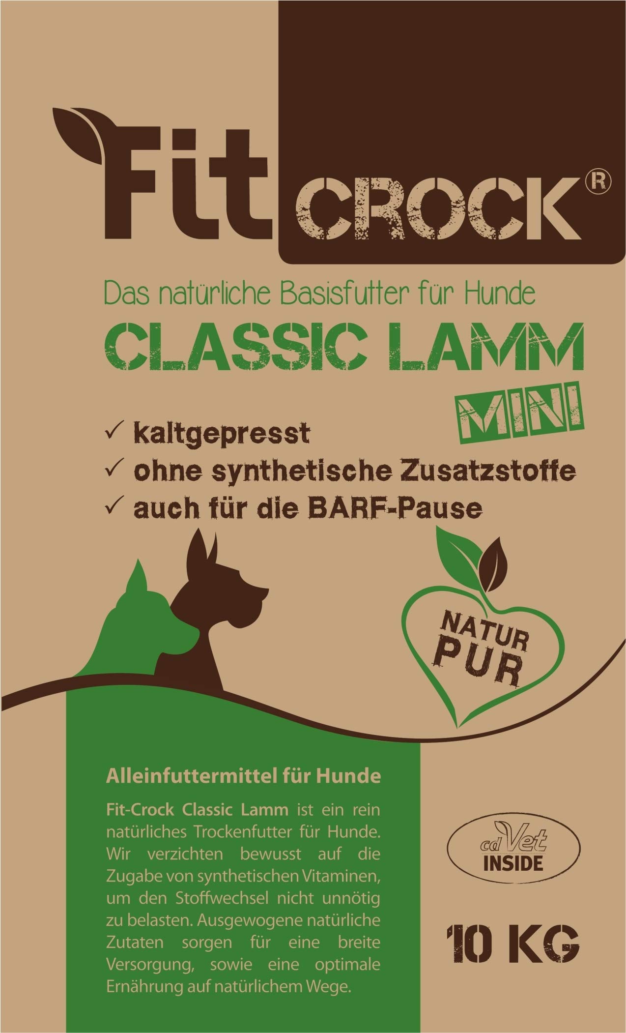 cdVet Naturprodukte Fit-Crock Classic Lamb Mini 2 kg - Dog - food - appropriate nutrition - partbarf - gluten-free - promotes coat + skin - balanced ingredients - cold pressed -