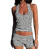 YANGCHA Summer 2 Piece Stripe Print Shorts Set Sleeveless Backless Cami Top Mini Shorts Sets Women Sexy Y2k Cute Matching Set