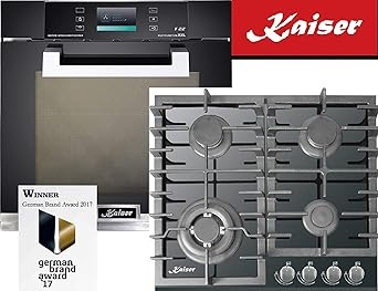 Gas Elektro Autarkes Herdset/XXL Elektro Einbau Backofen+Gaskochfeld 60cm/Gas Herd mit 3,8KW WOK Brenner/Einbaubackofen/73L/T