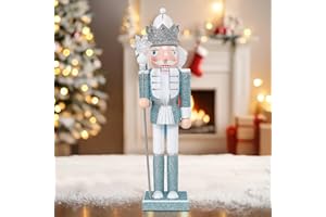 WONDER GARDEN Christmas nutcrackers, 14 Inch Nutcracker Christmas Decor, Blue Wooden King Solider Nutcracker Figures Ornaments with Snowflake Sceptre Decorations for Shelves and Tables Decor