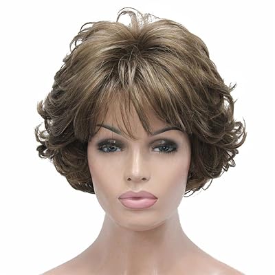 Aimole Short Curly Synthetic Wigs Full Capless Hair Women's Thick Wig for Everyday 12TT26 Brown Highlighted