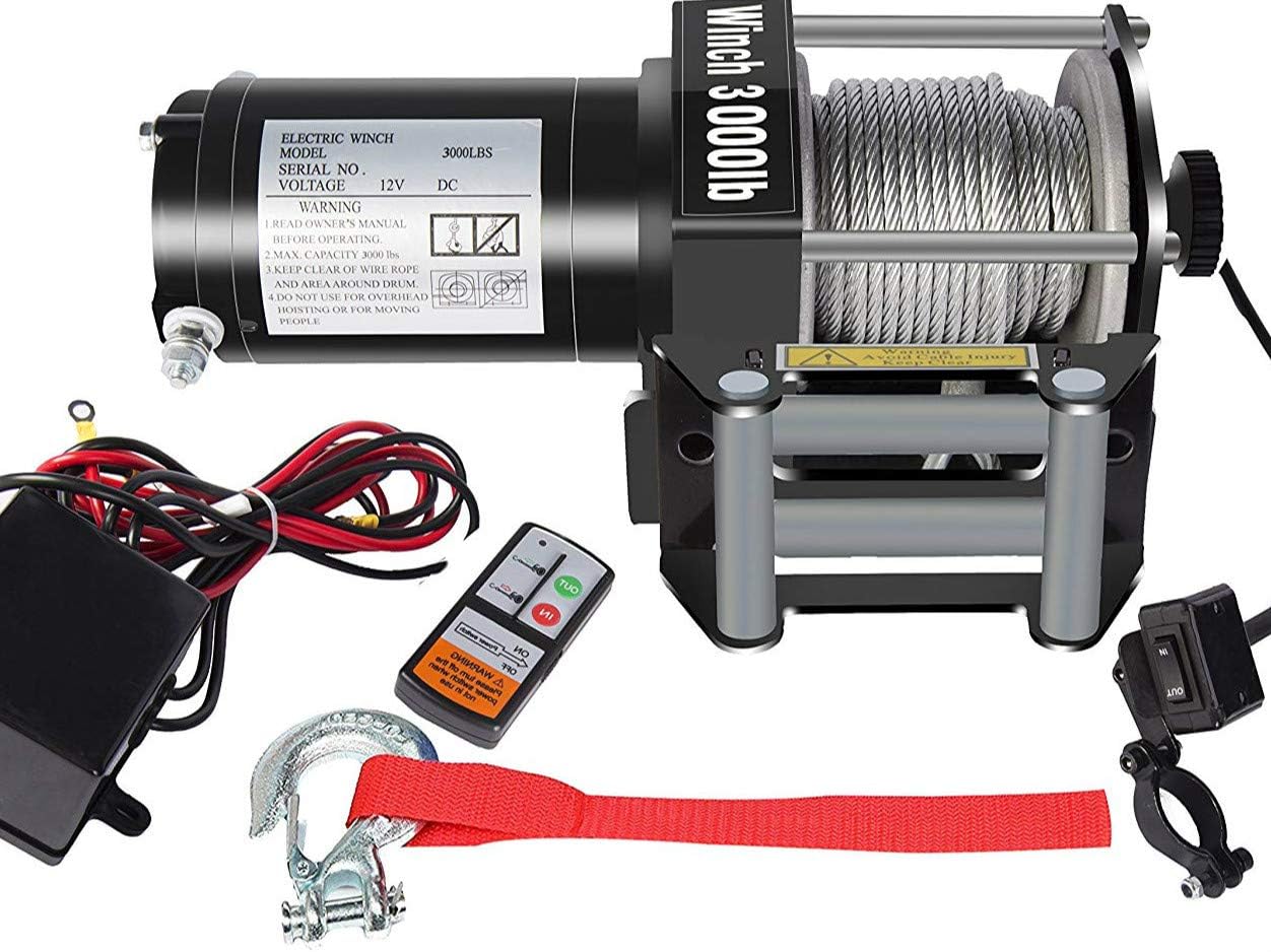 DCFlat 12V 3000LBS Wire Rope Electric Winch for Towing ATV/UTV/Boat Off Road with Mounting Bracket Wireless Remote…