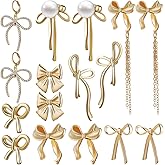 SAFIGLE Gold Bow Earrings for Women 1.18 Inch Dainty 18K Gold Plated Studs and Drop Earrings Set Elegant Accessories for Wedding Party and Daily Wear