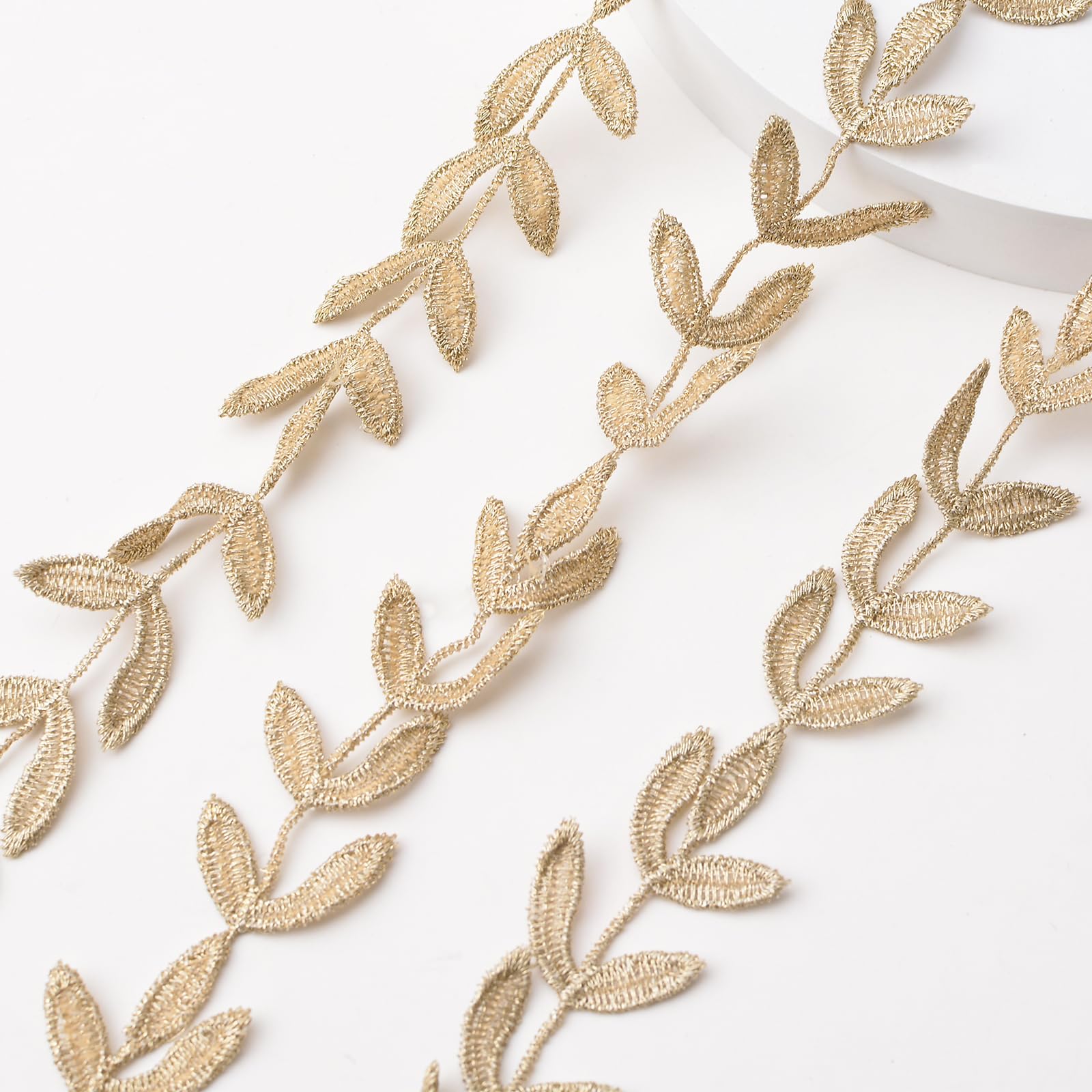 URROMA Gold Leaves Lace Trim, 10 Yards Lace Edge Trim Ribbon Embroidered Lace Trim Lace Edge Trim Lace Ribbon