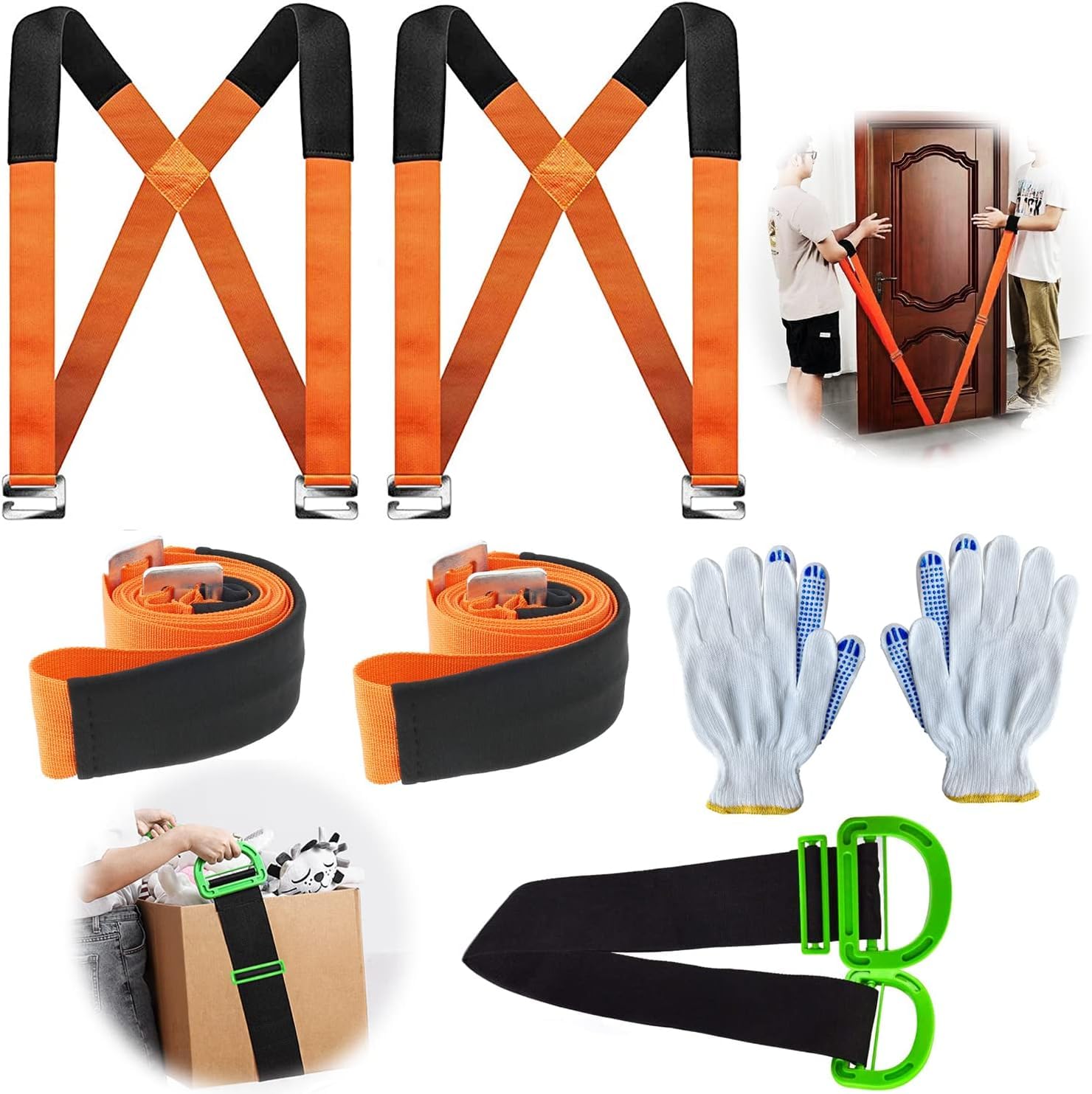 Heavy Duty Moving Straps for Furniture & Bulky Objects - 2 PCS Lifting Straps for Movers with Ratchet System，Carrying Appliances/Goods + 2 Pairs Gloves