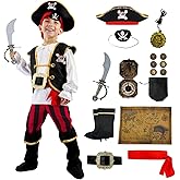 VEXOOM Pirate Costume for Kids,Halloween Boys Pirate Outfit with Accessories Cosplay Party Dress Up Themed Party