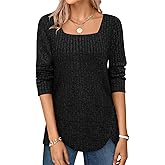 BZB Women's Sweaters Fall 2024 Lightweight Long Sleeve Square Neck Tunic Tops