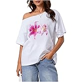RoseSeek Women's Off The Shoulder Tops Floral Graphic Oversized Tshirts Shirts Y2k Summer Tops Trendy