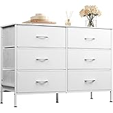 WLIVE Wide Dresser with 6 Fabric Drawers, TV Stand for 50" TV, Closet Dresser with Metal Frame, Wooden Top, Fabric Dressers for Bedroom, Closet, Hallway, Living Room, Entryway, White