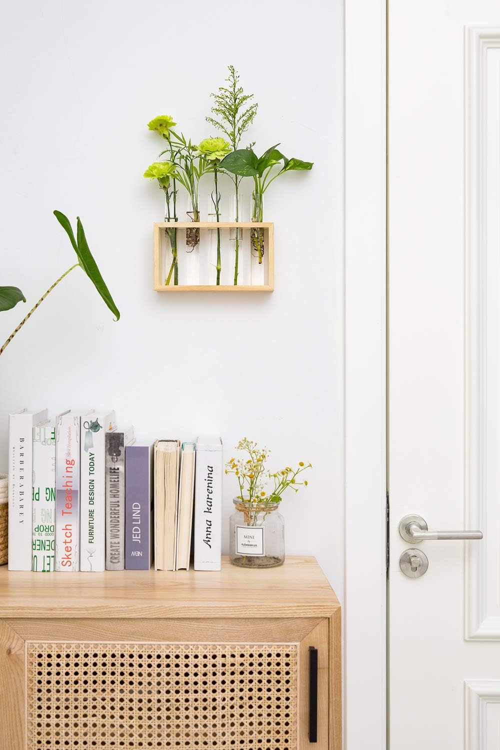 Mkono Wall Hanging Glass Planter Propagation Station Modern Flower Bud Vase in Wood Stand Rack Tabletop Terrarium for Hydroponics Plants, Home Office Decoration with 5 Test Tube, Medium, Brown: Garden & Outdoor