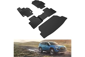 KIWI MASTER Floor Mats & Cargo Mat for 2019-2025 Toyota RAV4 OEM Replacement PT908-42215-20 All Weather Mat Front Rear 2 Row Seat Trunk Tray TPE Slush Liner Black