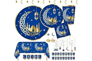 Serves 24 Ramadan Eid Mubarak Gold Foil Decorations 9" Dinner Plates 7" Dessert Plates 24 Cups - 12 Ounce Swirls Ramadan and 