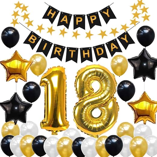Sancuanyi 18 Geburtstag Dekoration Schwarzes Gold Happy Birthday