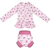 MooMoo Baby Rash Guard Swimsuit Set Reusable Swim Diapers Long Sleeve UPF 50+ Swim Shirt for Swim Lesson and Pool