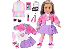 ZITA ELEMENT American 18 Inch Doll Clothes and Makeup Accessories Set - Dolls Makeup and Outfit Playsets Bundle with Rainbow Backpack and Fashion Essentials (Doll NOT Included)
