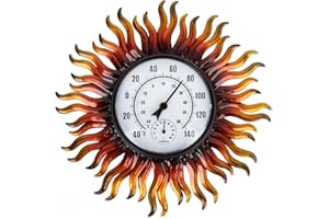 DREAMSKIP Outdoor Thermometer Waterproof with Humidity, 13.5 Inch Wall Large Number Easy to Read Outdoor Thermometer, Decorative Outside Thermometer, for Patio, Garden (Sun)