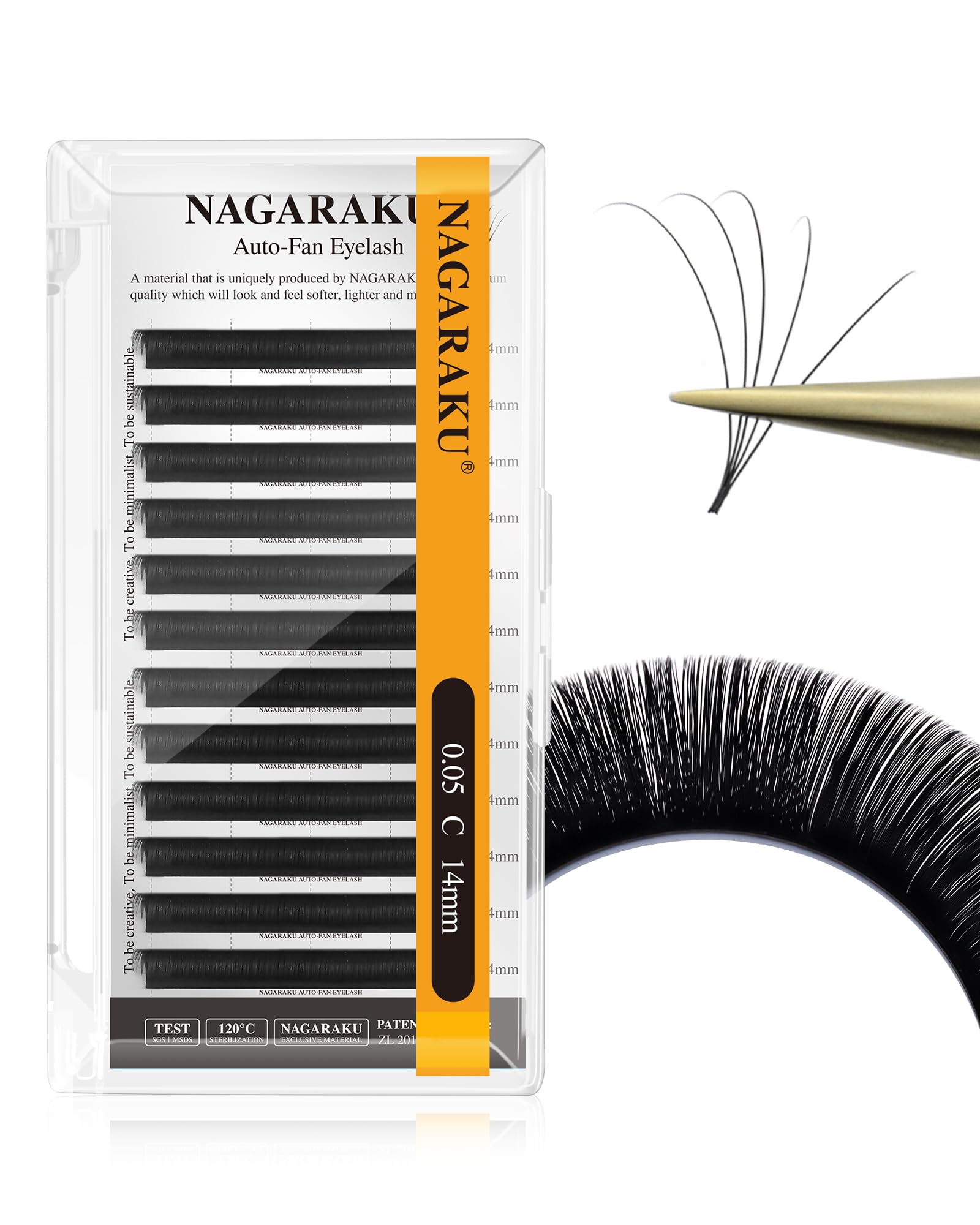 NAGARAKU Auto Fan Lash 2 Layers Volume Eyelash Extensions 0.05mm C Curl 14mm Length Lash Roots with Glue Anime/Mang Styles Easy Fan Eyelash