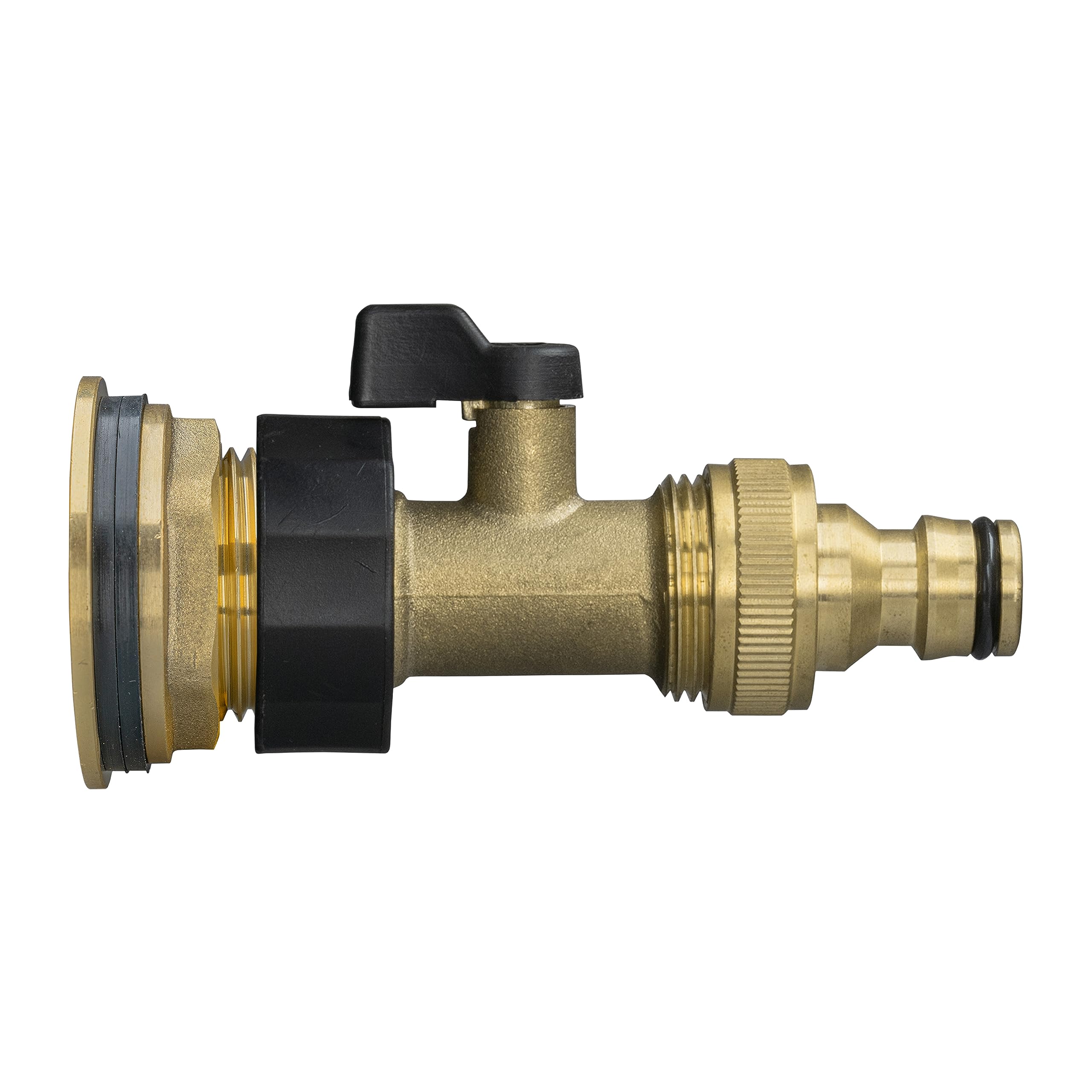 All Brass Solid Metal Water Tank Replacement Outlet & Adapter for 3/4” BSP Tanks with Brass Valve Quick Hosepipe Connector, Outdoor Corrosion & Rust Resistant Union Tap, Garden Water Tank Tap + PTFE