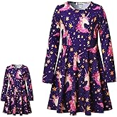 Jxstar Girls&Doll Matching Dresses Long Sleeve Unicorn Mermaid Outfits Clothes