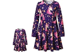 JXSTAR Girls&Doll Matching Dresses Sleeveless Unicorn Clothes Outfits Fits 18" Dolls