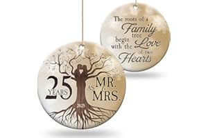 Giveena 25th Wedding Anniversary Ornament - Christmas Ceramic Gift for Couple, Parents, Friend - 2025 Holiday Decoration Hanging Ornament