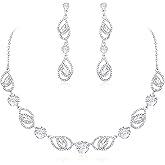 EleQueen Crystal Wedding Waterdrop Double Layer Jewelry Set for Women, Rhinestone Bridal Necklace Earring for Brides Bridesmaid